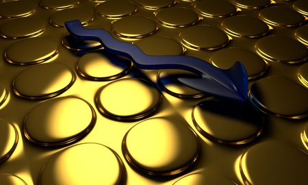 The arrow indicates the gold that basically interest rates 3d illustrationの写真素材