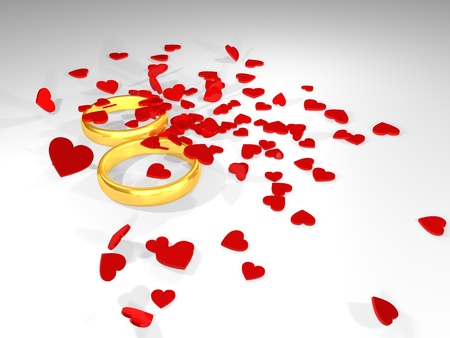 Valentine's Day. Rings and hearts 3d illustrationの写真素材
