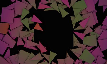 Shattered objects colors, sample text background 3d rendering, working
