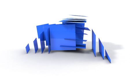 Background of abstract explosion blue cubes 3d renderの写真素材