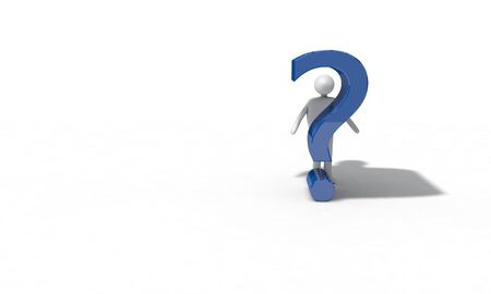 Question mark and cartoon character, 3d render workingの写真素材