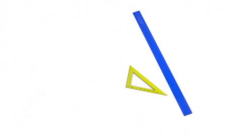 Set square and ruler models isolated on the white, 3d render working