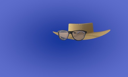 Sunglasses and Straw hat on white, 3d render workingの写真素材