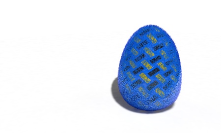 Blue hairy egg on white, 3d render workingの写真素材