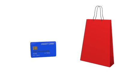 Shopping bag and credit card, 3d render workingの写真素材