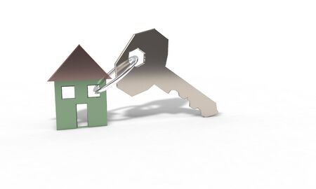 House key concept on white, 3d render workingの写真素材