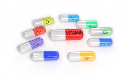 Vitamin concept on the white, 3d render workingの写真素材