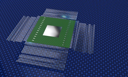 Cpu micro view of background, 3d render working