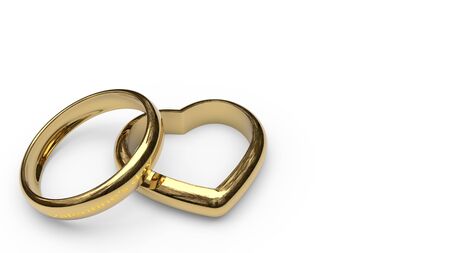 Heart-shaped rings on the white, 3d renderの写真素材