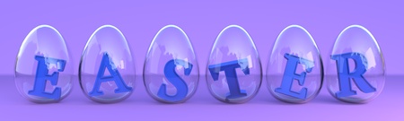 Easter eggs in the Glass writing background, 3d renderの写真素材