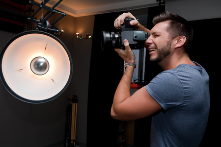 photographer with a medium format camera in the studioの写真素材