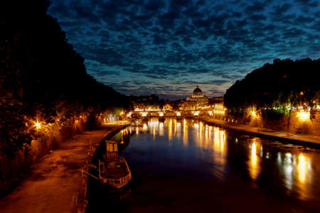 Sunset of the Vatican City from  the Tevere Riverの写真素材