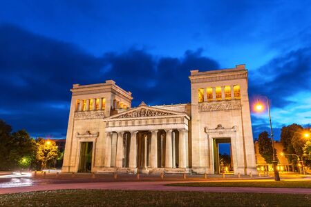 Monument to Propylane in Munich, Germany late at nightの写真素材
