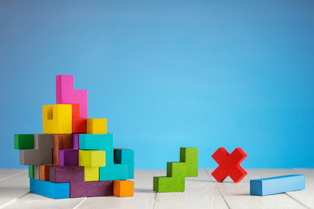 Colorful constructor, logic game, cubic mosaic. Design created by cubes. The concept of logical thinking, geometric shapes.の写真素材