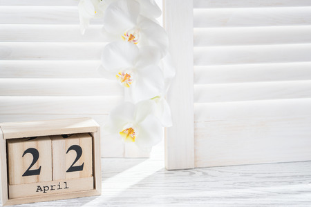  Earth Day Concept, April 22. Cube shape calendar for April 22 with copy space.  の写真素材