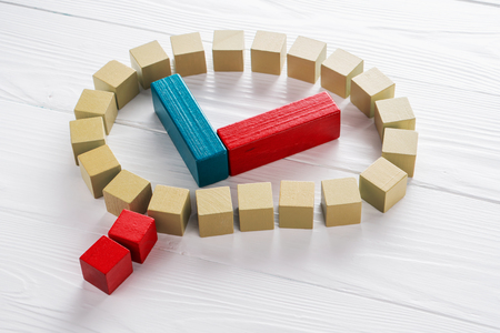 Human abstract brain with check mark is made of wooden blocks. Creative business concept.の写真素材