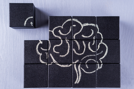 The concept of the human brain. Education, science and medical concept.  Brain drawn in chalk on...