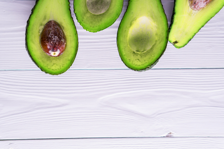 Ripe avocado, with copy space, top view, flat lay. Healthy food concept.の写真素材