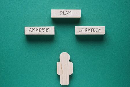 Abstract man with words of Plan, Analysis, Strategy - business concept.の写真素材