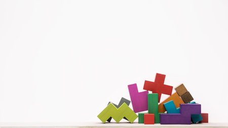 Geometric shapes on a white background with copy space. Top view, flat lay