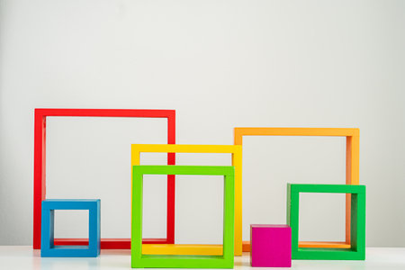 Abstract background with colorful wooden squaresの写真素材