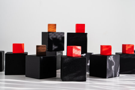Abstract construction from colorful wooden blocksの写真素材