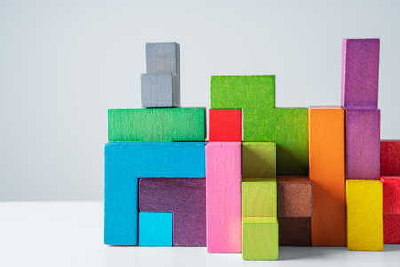 Colorful constructor on gray background. Design created by cubes.の写真素材