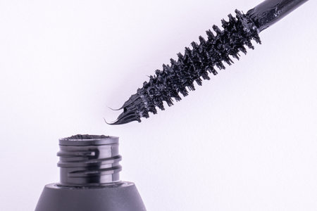 Eyelash brush and mascara tube. Macro. Fashion beauty concept.の写真素材