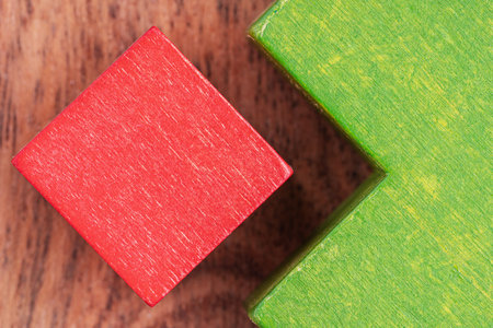 Abstract wooden background. Different shapes wooden blocks, macro shotの写真素材