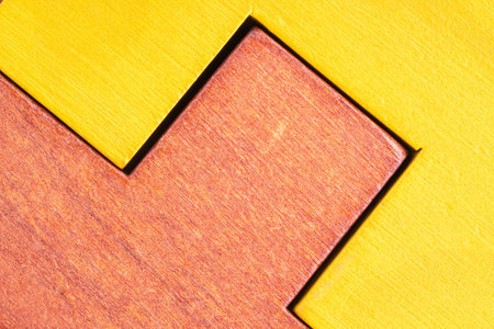 Abstract wooden background. Different shapes wooden blocks, macro shotの写真素材