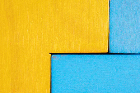 Abstract wooden background. Different shapes wooden blocks, macro shotの写真素材