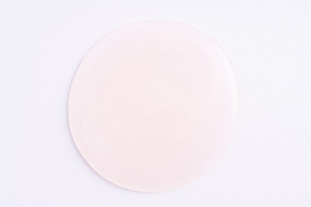 Transparent peach cosmetic sample texture with bubbles. Cosmetic shower gel. Cosmetic face serum, lotion, moisturizer, beauty backgroundの写真素材