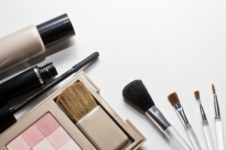 Make-up and brushes isolated on white の写真素材