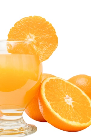 juice and oranges isolated on white background の写真素材