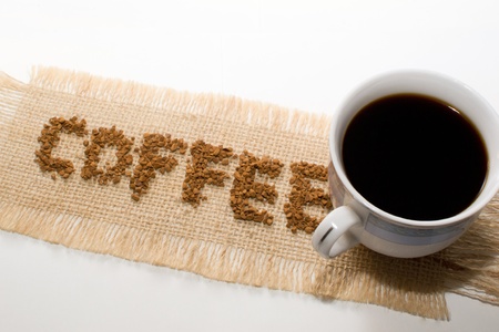 Coffee beans on canvas の写真素材