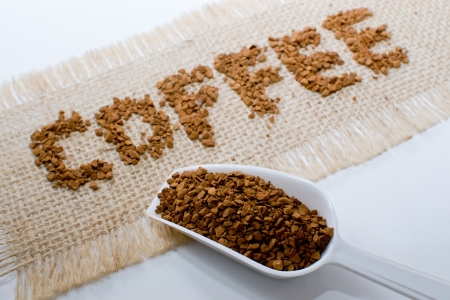 Coffee beans on canvas の写真素材