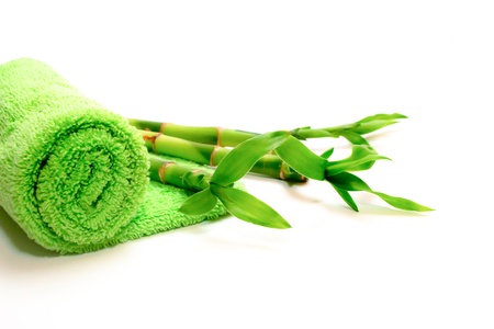 Fresh green towel with bamboo , Spa conceptの写真素材