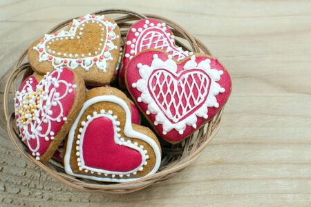 basket full of delicious gingerbreads - sweet food の写真素材