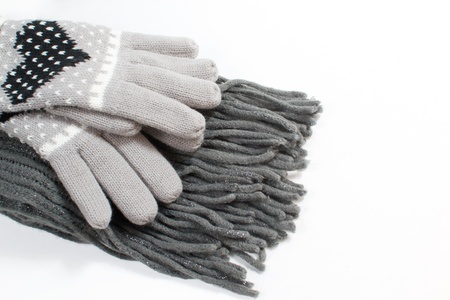 scarf and gloves on a white backgroundの写真素材