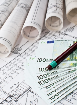 Architectural project and euro moneyの写真素材