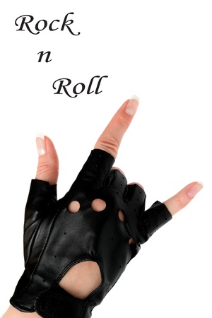 Rock sign,  woman gloved handの写真素材