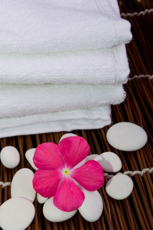 White towel and flowerの写真素材