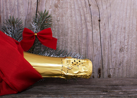 champagne and christmas treeの写真素材