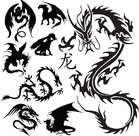 dragon silhouettes vectorのイラスト素材