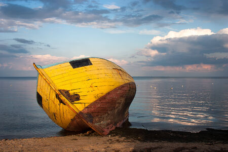 Abandoned fisher boat in Mechelinki near Gdynia, Poland の写真素材
