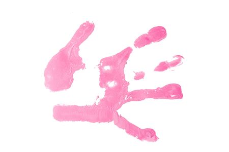 Pink hand print on white groundの写真素材