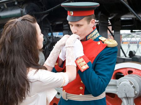 Young man kissing hands of his choosen oneの写真素材