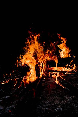 Big fire on black backgroundの写真素材