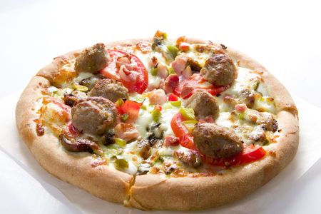 Fresh pizza on white ground. close upの写真素材