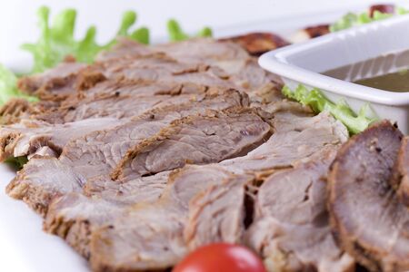 juicy roast pork loin slicesの写真素材